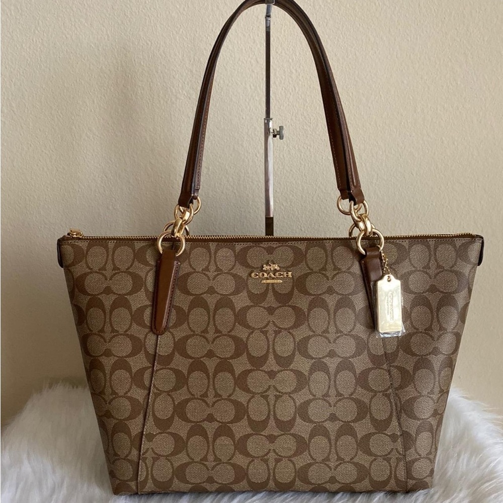 Coach Ava Tote in Signature Canvas – Khaki / Saddle (F58318) - Picture 2 of 11